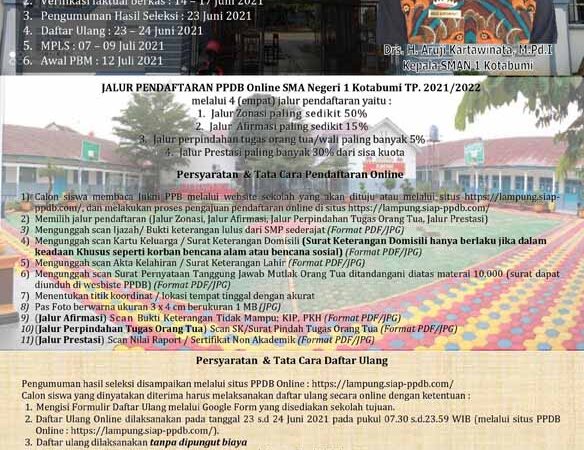 PPDB SMA Negeri 1 Kotabumi Tahun Ajaran 2021 / 2022