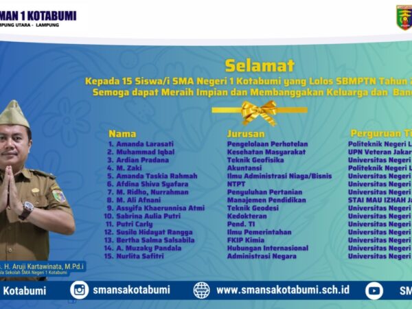 Lewat Jalur SBMPTN, 15 Siswa SMA N 1 Kotabumi Lolos Masuk PTN
