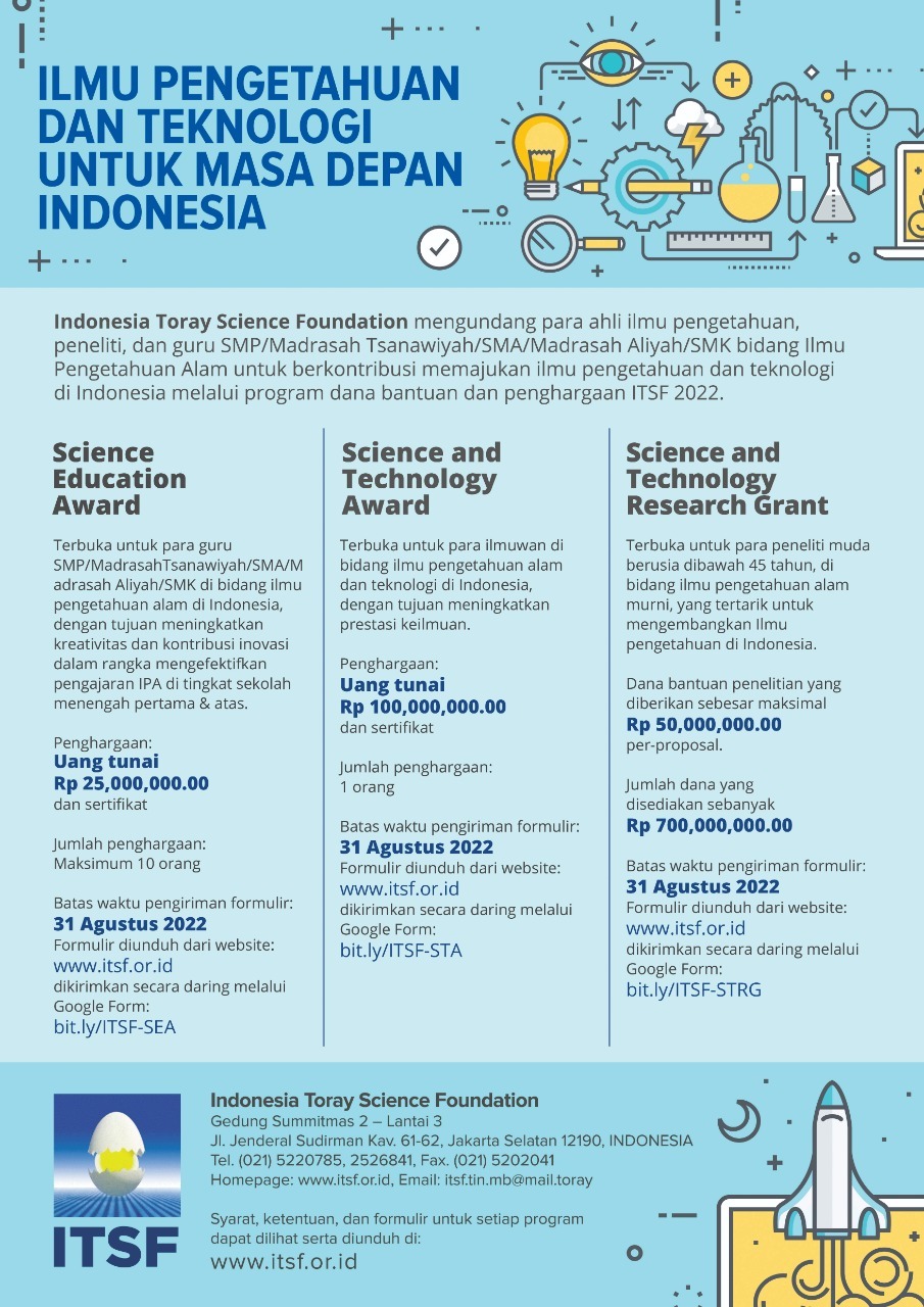 Penawaran Indonesia Toray Science Foundation (ITSF) Tahun 2022