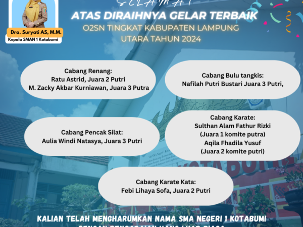 SMA Negeri 1 Kotabumi Raih Beragam Prestasi di Olimpiade Olahraga Siswa Nasional (O2SN) Tingkat Kabupaten SMA Negeri 1 Kotabumi Raih Beragam Prestasi di Olimpiade Olahraga Siswa Nasional (O2SN) Tingkat Kabupaten