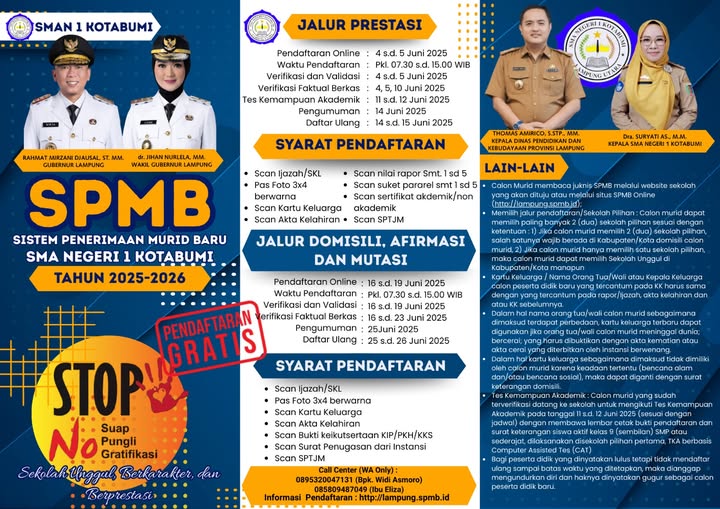 SMA Negeri 1 Kotabumi Buka SPMB Tahun Ajaran 2025/2026, Siap Cetak Generasi Unggul dan Berdaya Saing Global SMA Negeri 1 Kotabumi Buka SPMB Tahun Ajaran 2025/2026, Siap Cetak Generasi Unggul dan Berdaya Saing Global
