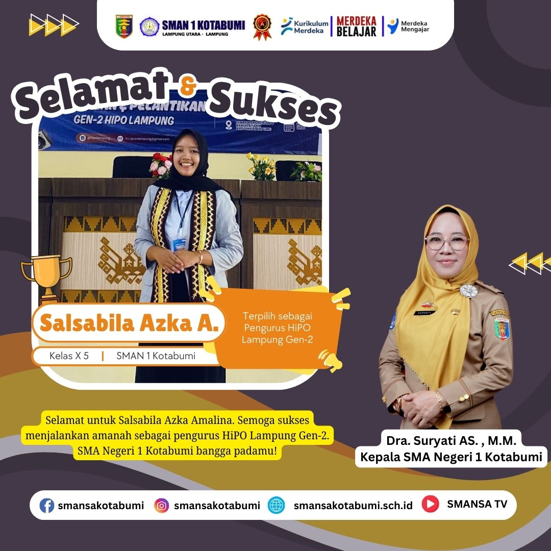 Salsabila Azka Amalina Gabung Gen-2 HIPO Lampung, Bawa Nama SMA Negeri 1 Kotabumi ke Tingkat Provinsi Salsabila Azka Amalina Gabung Gen-2 HIPO Lampung, Bawa Nama SMA Negeri 1 Kotabumi ke Tingkat Provinsi