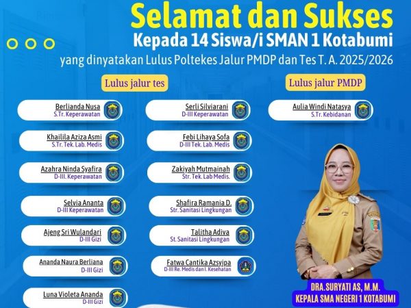 14 Siswi SMA Negeri 1 Kotabumi Lolos Seleksi Masuk Poltekkes, Satu di Antaranya Lewat Jalur PMDP