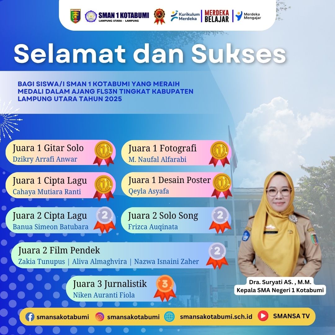 SMA Negeri 1 Kotabumi Borong Gelar Juara dalam Seleksi FLS3N Tingkat Kabupaten Lampung Utara Tahun 2025 SMA Negeri 1 Kotabumi Borong Gelar Juara dalam Seleksi FLS3N Tingkat Kabupaten Lampung Utara Tahun 2025