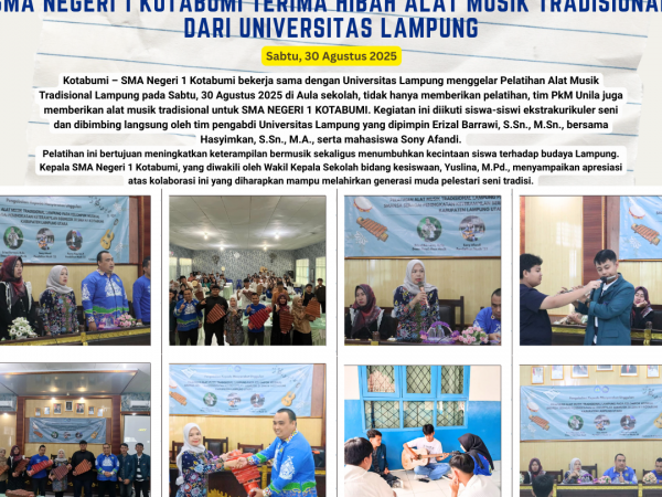 SMA Negeri 1 Kotabumi Terima Hibah Alat Musik Tradisional dari Universitas Lampung