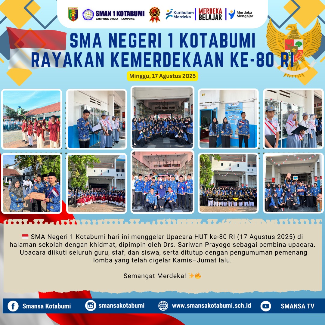 SMA Negeri 1 Kotabumi Gelar Upacara HUT ke-80 Republik Indonesia dengan Khidmat