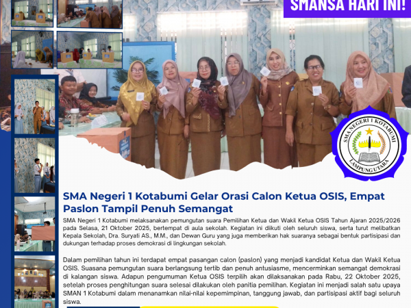 SMAN 1 Kotabumi Gelar Pemilihan Ketua dan Wakil Ketua OSIS Periode 2025/2026, Wujudkan Semangat Demokrasi di Sekolah SMAN 1 Kotabumi Gelar Pemilihan Ketua dan Wakil Ketua OSIS Periode 2025/2026, Wujudkan Semangat Demokrasi di Sekolah