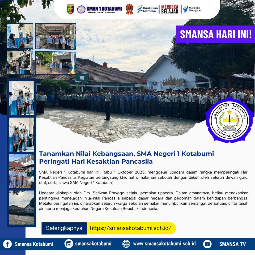 Tanamkan Nilai Kebangsaan, SMA Negeri 1 Kotabumi Peringati Hari Kesaktian Pancasila