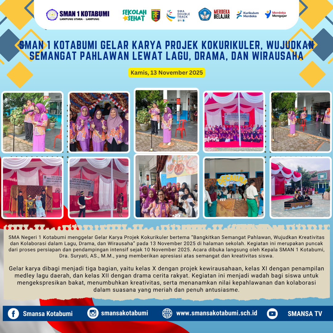 SMAN 1 Kotabumi Gelar Karya Projek Kokurikuler, Wujudkan Semangat Pahlawan Lewat Lagu, Drama, dan Wirausaha SMAN 1 Kotabumi Gelar Karya Projek Kokurikuler, Wujudkan Semangat Pahlawan Lewat Lagu, Drama, dan Wirausaha